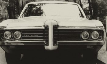 Front end of old white classic car
