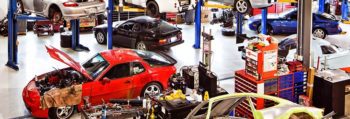 Cars inside a service center