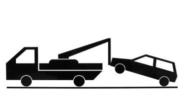 A hand drawn tow truck towing smaller car